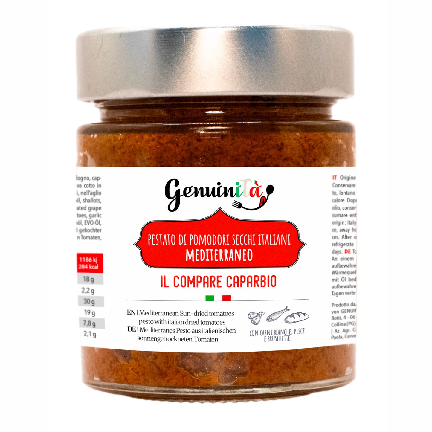 GENUINITA' IL COMPARE CAPARBIO - Sun-dried tomatoes pesto with oregano - 156 ml jar