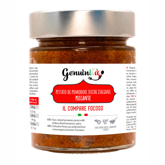 GENUINITA'  IL COMPARE FOCOSO - Sun-dried tomatoes pesto with chili- 156 ml jar